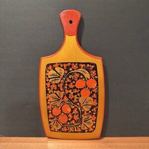 Vtg Hand Painted Folk Art Wooden Serving Board USSR Khokhloma Wall Decor 1970s